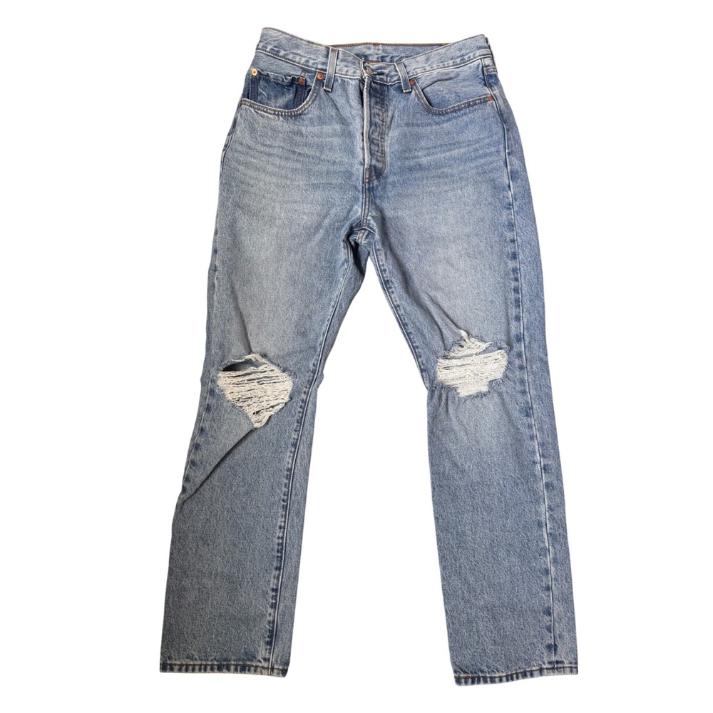 Levis 501 Original Fit Light Wash Distressed Button Fly Straight Jeans W31 L30